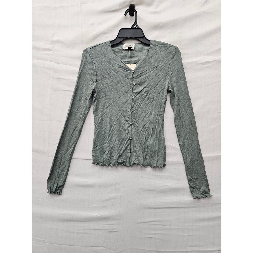 Universal Thread Womens Ribbed Lettuce Edge Cardigan Green Rayon Size Small